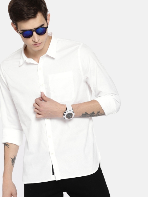 

SINGLE Men White Slim Fit Solid Casual Shirt