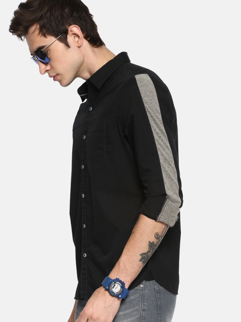 

SINGLE Men Black Slim Fit Solid Casual Shirt