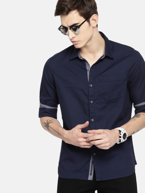 

SINGLE Men Navy Blue Slim Fit Solid Casual Shirt