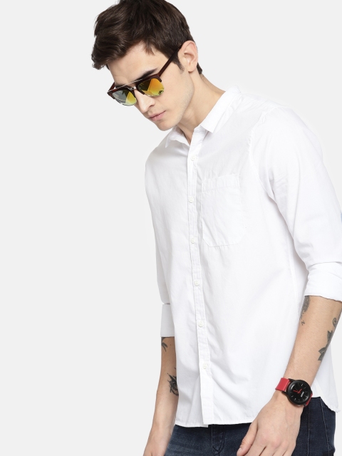 

SINGLE Men White Slim Fit Solid Casual Shirt