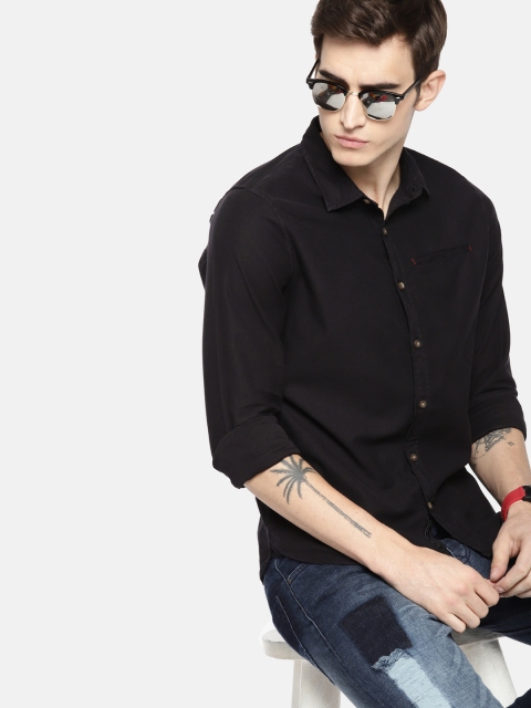 

SINGLE Men Black Slim Fit Solid Casual Shirt