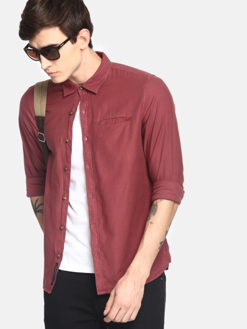 

SINGLE Men Rust Red Slim Fit Solid Casual Shirt