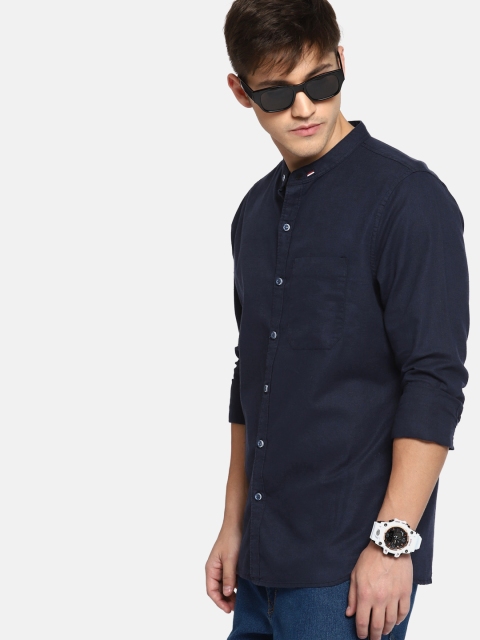 

SINGLE Men Navy Slim Fit Solid Casual Shirt, Navy blue