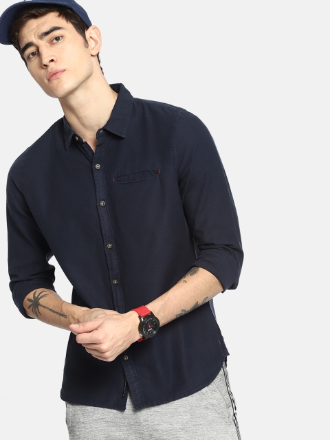 

SINGLE Men Navy Blue Slim Fit Solid Casual Shirt