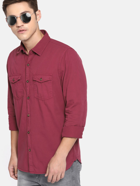 

SINGLE Men Maroon Slim Fit Solid Casual Shirt