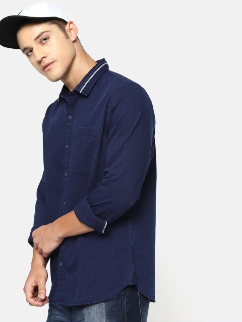 

SINGLE Men Navy Blue Slim Fit Solid Casual Shirt