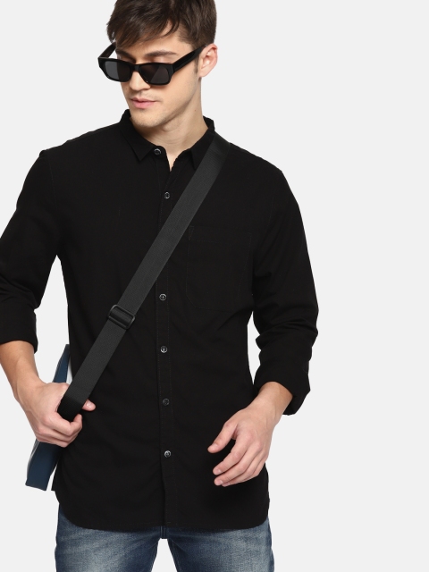 

SINGLE Men Black Slim Fit Solid Casual Shirt