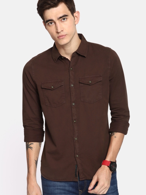 

SINGLE Men Brown Slim Fit Solid Casual Shirt