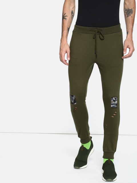 

SINGLE Men Olive Green Solid Joggers