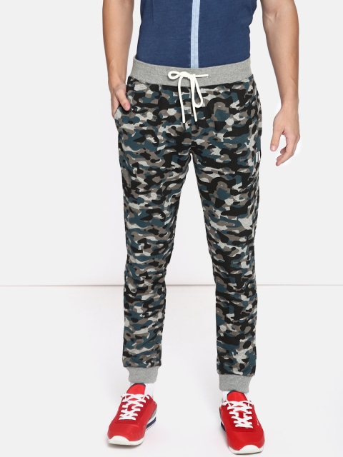 

SINGLE Men Grey & Olive Green Printed Slim Fit Joggers