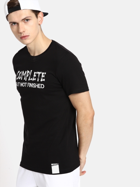 

SINGLE Men Black Printed Round Neck T-shirt