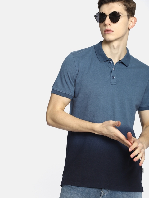 

SINGLE Men Blue Dyed Polo Collar T-shirt