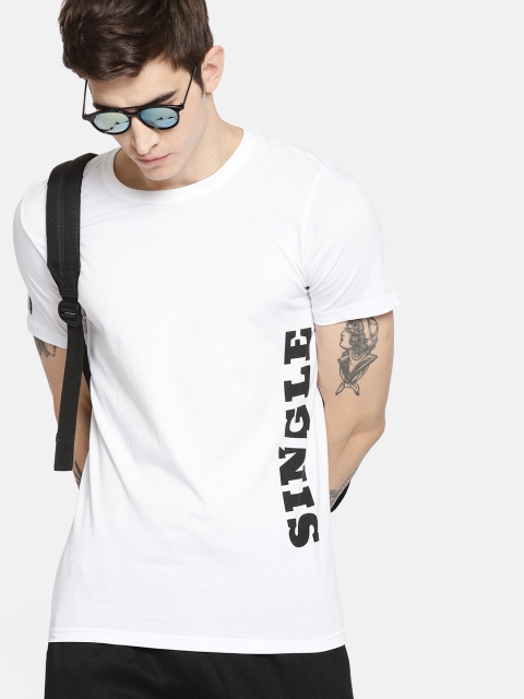 

SINGLE Men White Printed Slim Fit Round Neck T-shirt