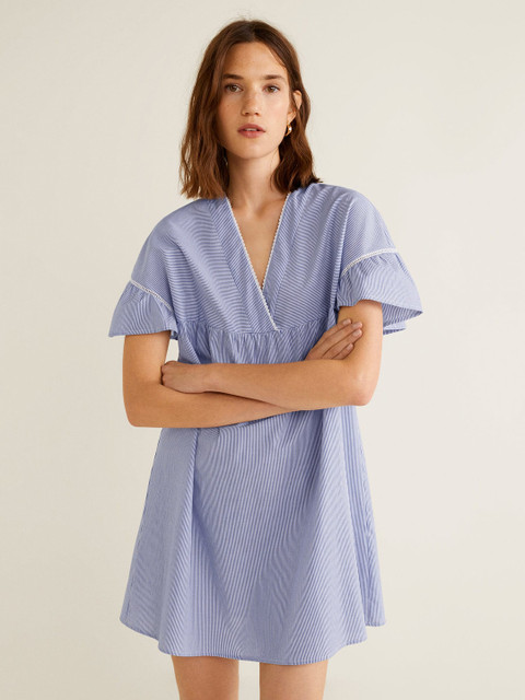 

MANGO Women Blue & White Striped A-Line Dress