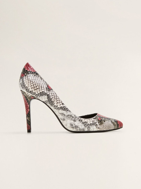 

MANGO Women Off-White & Grey Snakeskin Print Pumps