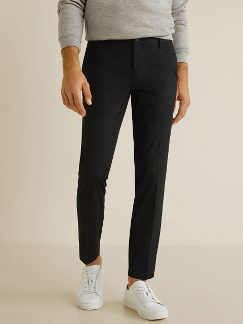 

MANGO MAN Black Slim Fit Solid Regular Trousers