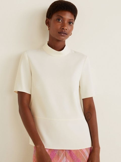 

MANGO Women Off-White Solid Top