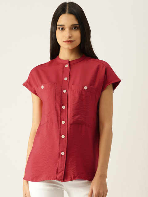

MANGO Women Red Solid Casual Shirt