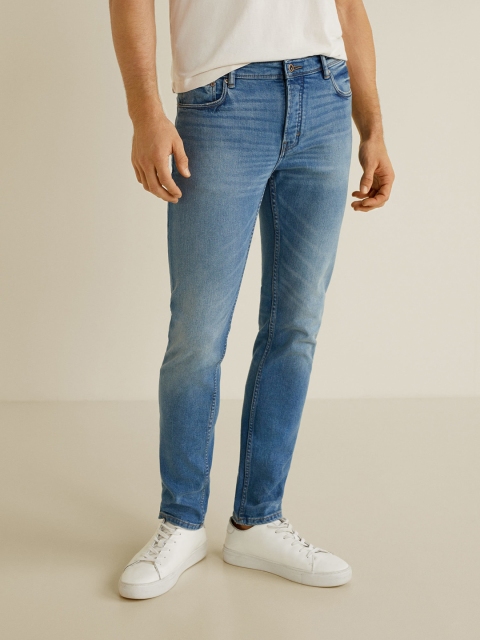 

MANGO MAN Blue Tim Slim Fit Mid-Rise Clean Look Stretchable Jeans