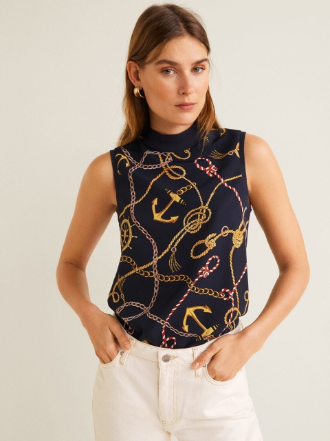 

MANGO Women Navy Blue Printed Top