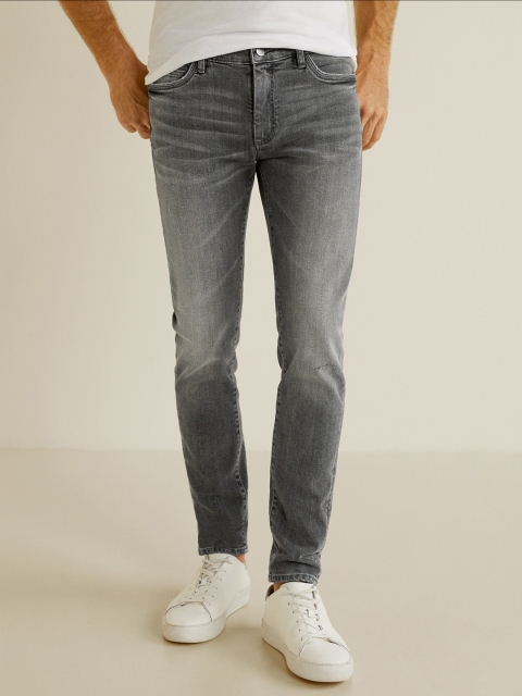 

MANGO MAN Men Grey Skinny Fit Mid-Rise Low Distress Stretchable Jeans