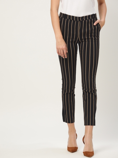 

MANGO Women Black & Brown Skinny Fit Striped Cropped Trousers