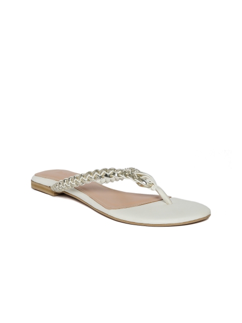 

Inc 5 Women White & Gold-Toned Open Toe Flats
