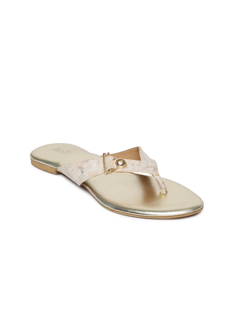 

Inc 5 Women Beige & Gold Printed Open Toe Flats