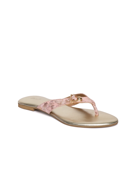 

Inc 5 Women Peach-Coloured & Gold-Toned Printed Open Toe Flats