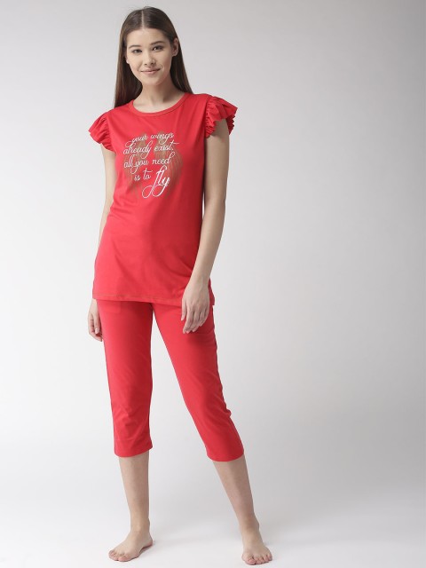 

MADAME M SECRET Women Red Printed Night Suit S9S30026 250