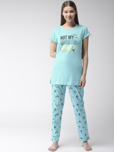 

MADAME M SECRET Women Blue & Black Printed Night Suit S9S30060 043