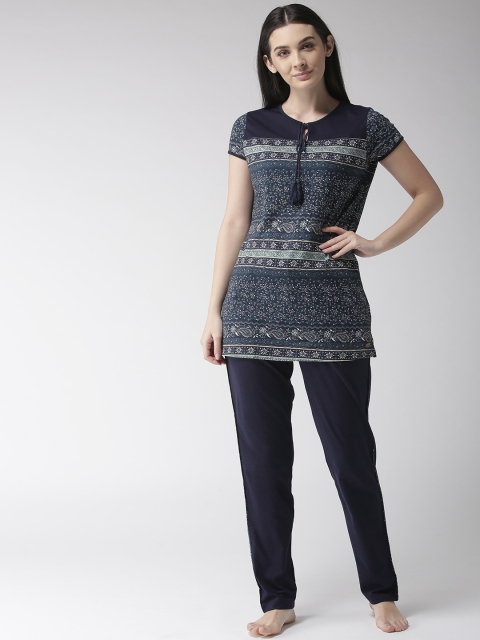 

MADAME M SECRET Women Navy Blue Printed Night suit S9S30116