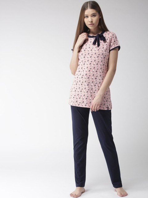 

MADAME M SECRET Women Dusty Pink & Navy Blue Printed Night Suit S9S30072 575