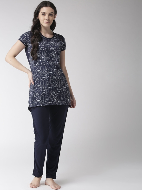 

MADAME M SECRET Women Navy Blue Printed Night suit S9S30107
