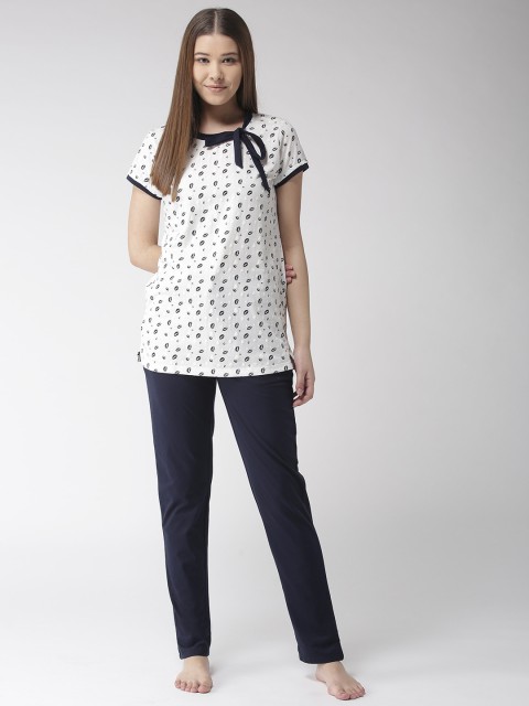 

MADAME M SECRET Women Navy Blue & White Printed Night Suit S9S30072 1