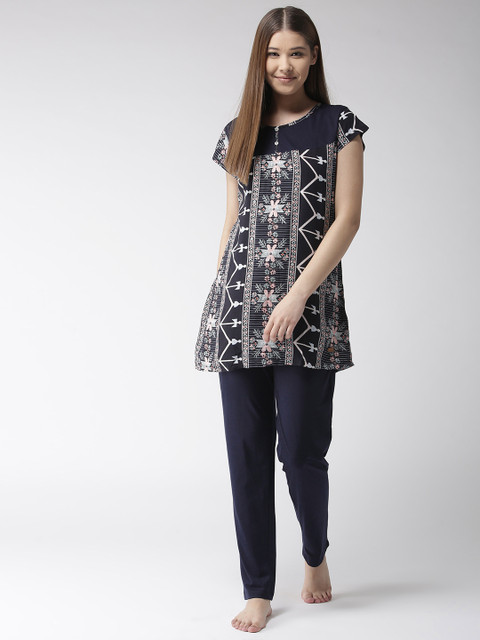 

MADAME M SECRET Women Navy Blue & White Printed Night Suit S9S30104 026