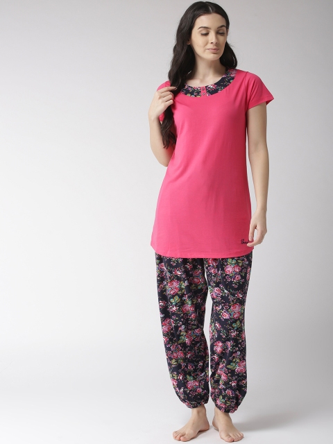 

MADAME M SECRET Women Pink & Navy Blue Solid Night suit S9S30117