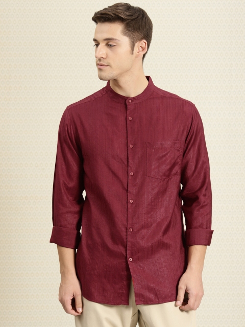 

House of Pataudi Men Maroon Regular Fit Self Design Casual Shirt