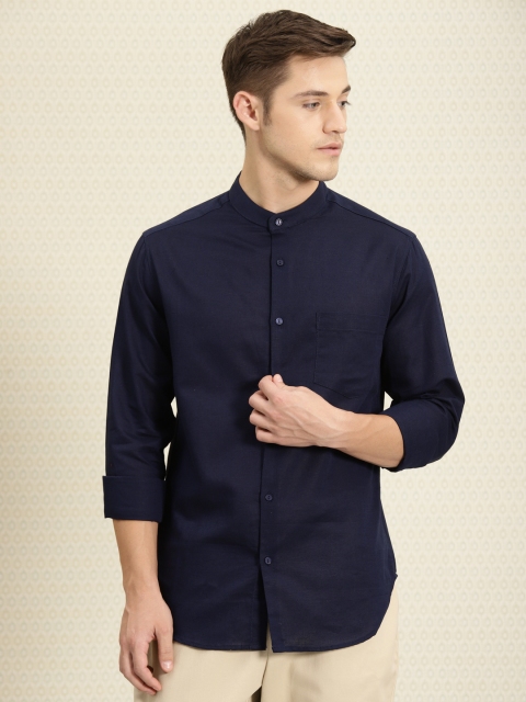 

House of Pataudi Men Navy Blue Regular Fit Solid Casual Shirt