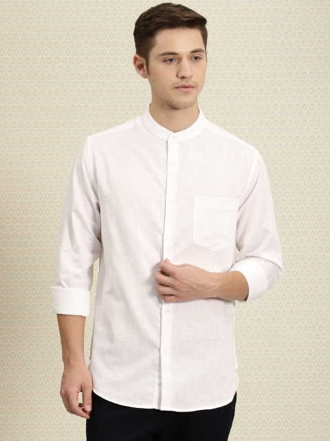 

House of Pataudi Men White Contemporary Regular Fit Solid Casual Shirt
