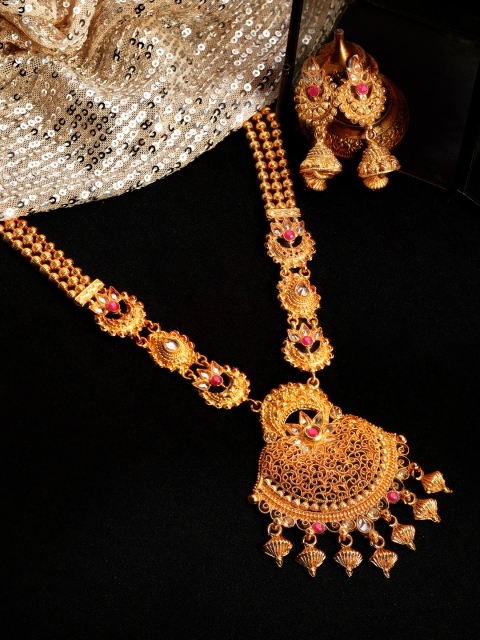 

Rubans Women Red & Gold-Plated Ruby Embellished Jewellery Set