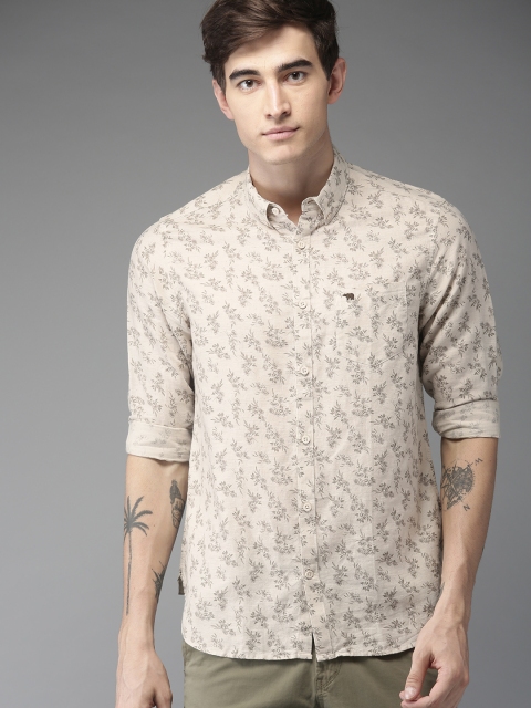 

THE BEAR HOUSE Men Cream-Coloured Slim Fit Printed Casual Shirt