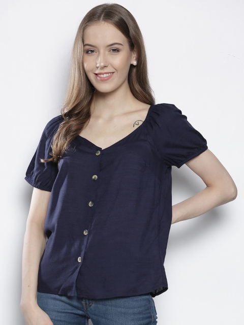 

DOROTHY PERKINS Women Navy Blue Solid Top