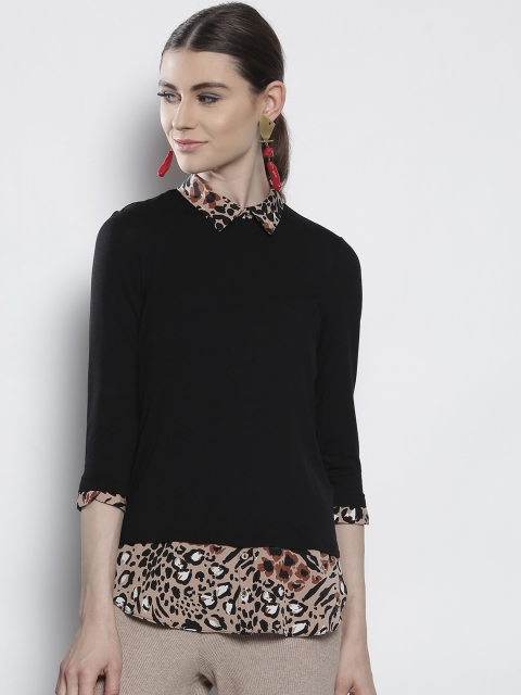 

DOROTHY PERKINS Women Black & Beige Solid Top