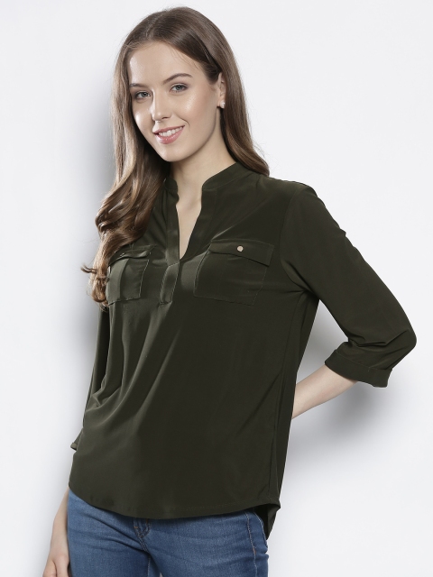 

DOROTHY PERKINS Women Olive Green Solid Top