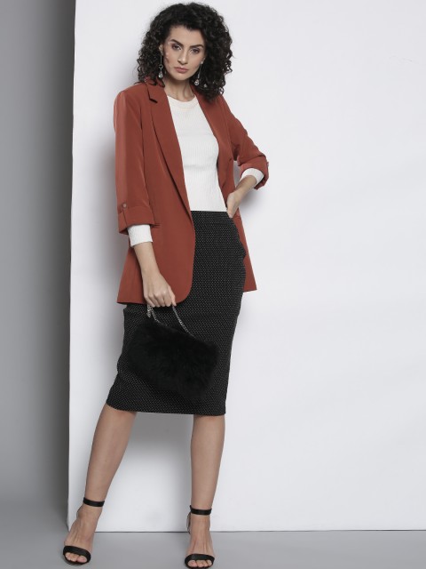

DOROTHY PERKINS Women Black & White Self Design Pencil Skirt