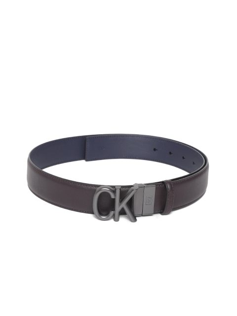 

Calvin Klein Men Coffee Brown & Navy Blue Reversible Solid Leather Belt