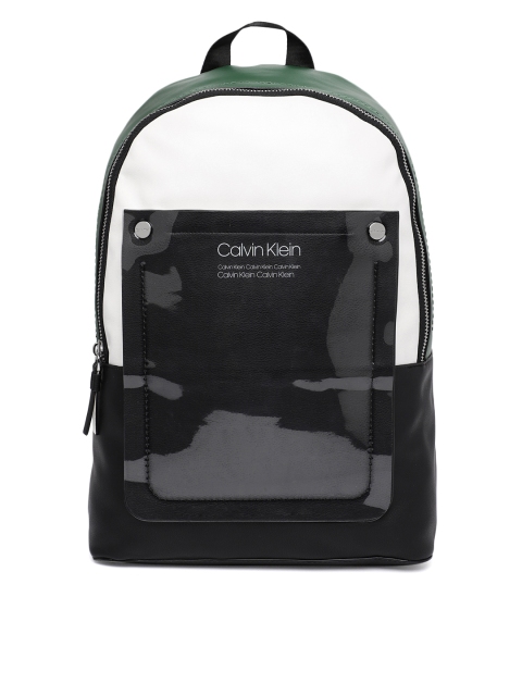 

Calvin Klein Men White & Green Colourblocked Backpack