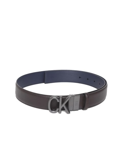

Calvin Klein Men Coffee Brown & Navy Blue Reversible Solid Leather Belt