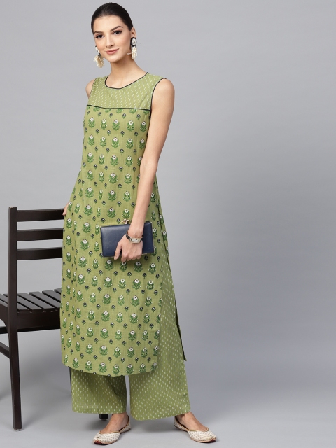 

AKS Women Green Printed Kurta with Palazzos
